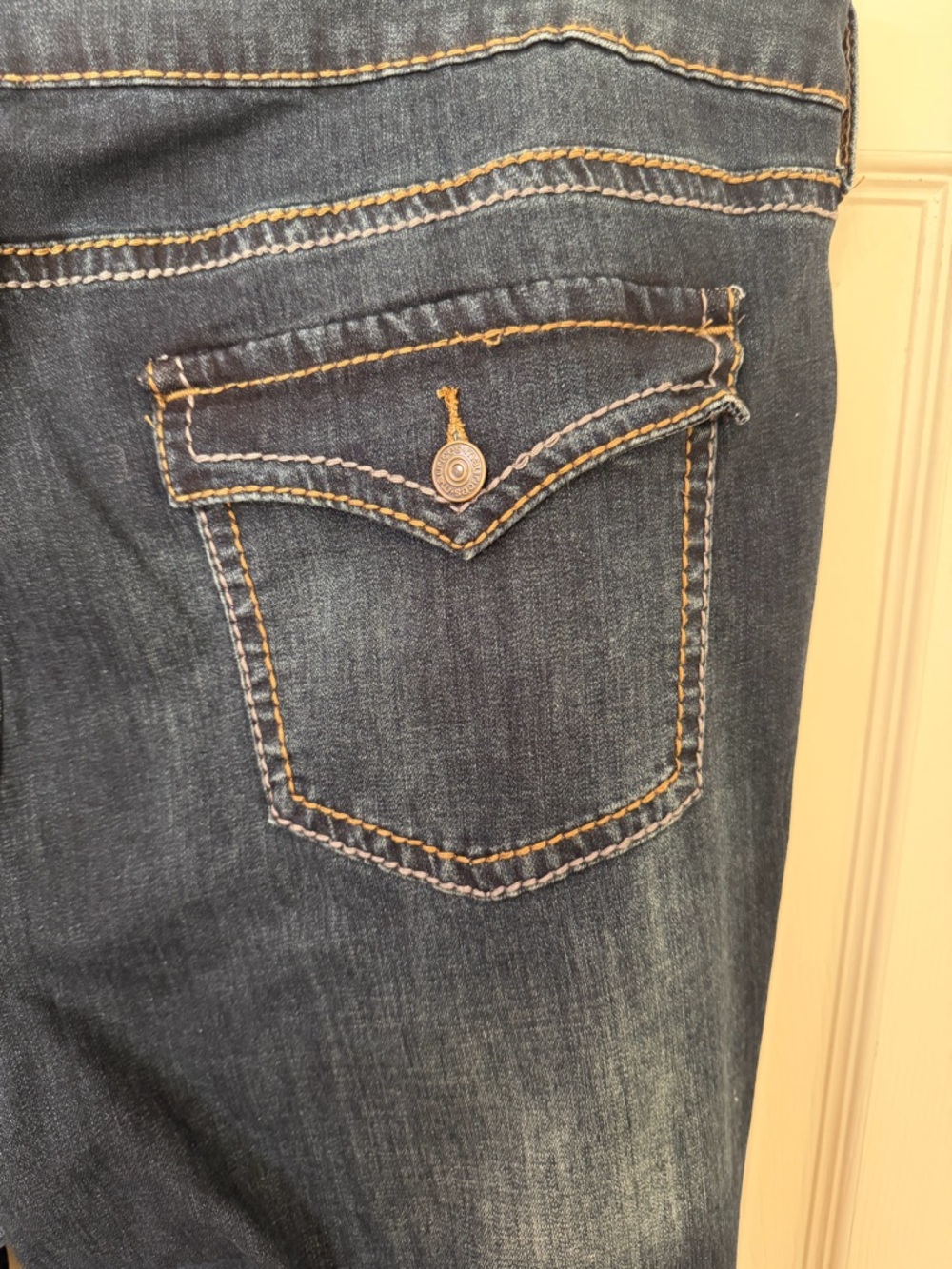 Maurices Dark Crosshatch Mid Rise Thick Stitch Bootcut Jean - 24W TALL - Picture 8 of 9